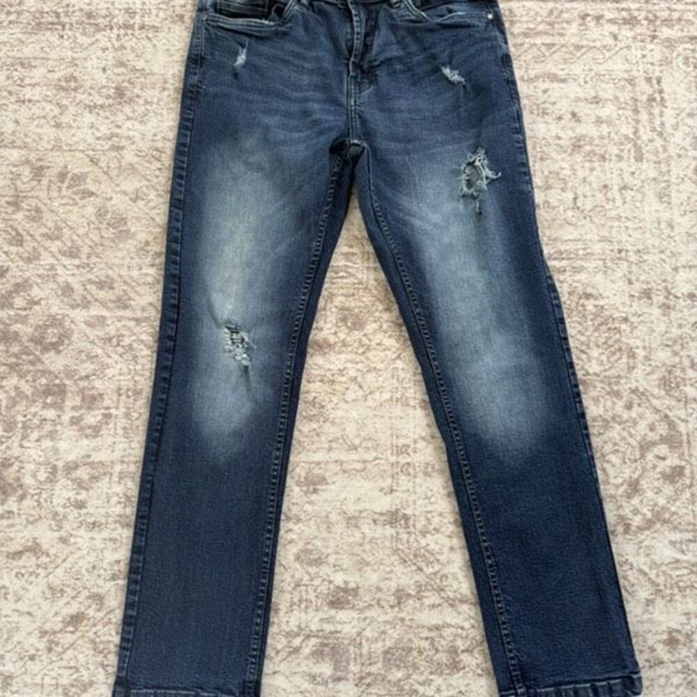 Steve's Jeans Men's Mid-Rise Faded Wash Cotton Distressed Jeans Blue Size 32/30